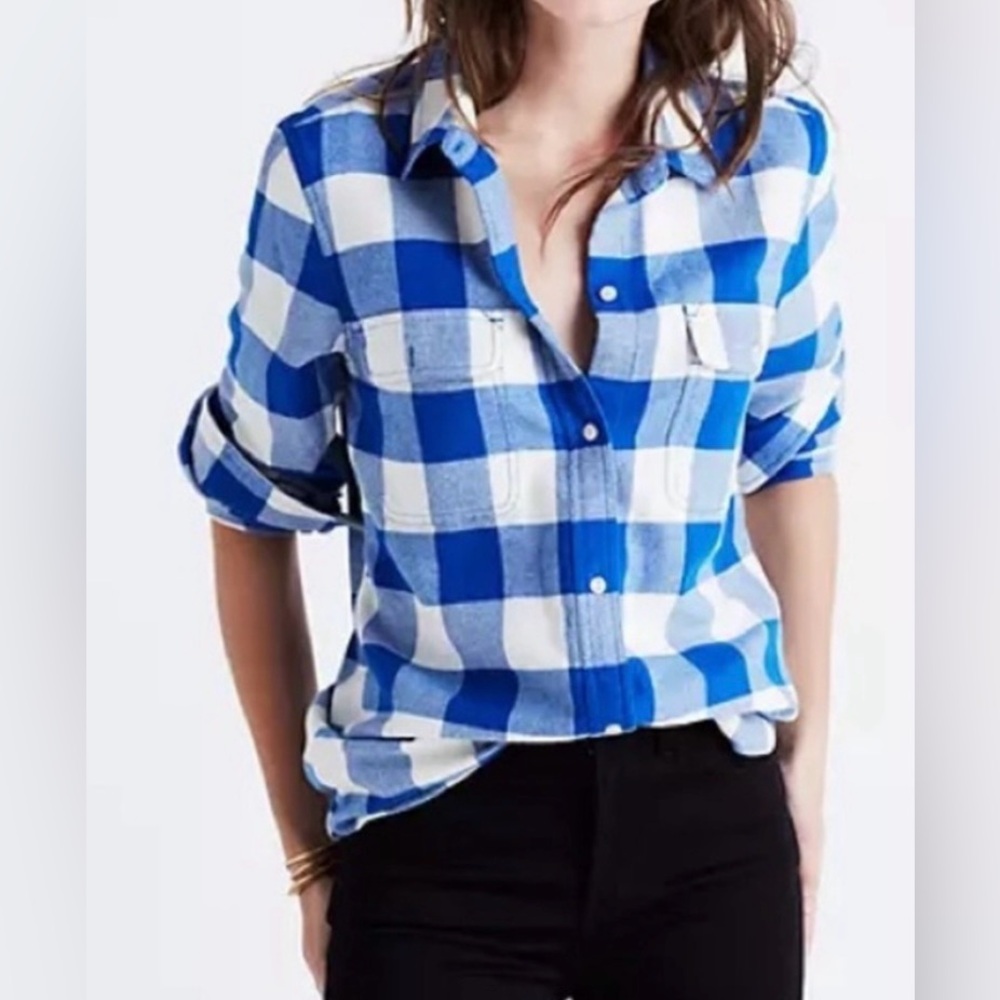 Madewell Classic ExBoyfriend Buffalo Plaid Blue Check Button down Flannel XS